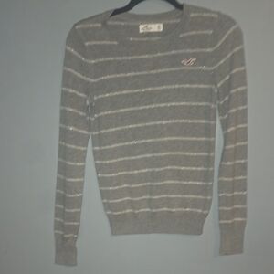 Hollister Gray Sweater with Sparkly Light Gray Stripes